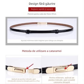 Centură subțire de piele pentru talie, design versatil și simplu (Material: piele naturală; Strat superior: piele de vițel; Cataramă: aliaj; Închidere: cataramă; Sezon: vara 2024; Stil: versatil, simplu)
