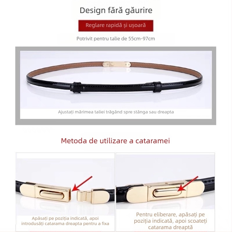 Centură subțire de piele pentru talie, design versatil și simplu (Material: piele naturală; Strat superior: piele de vițel; Cataramă: aliaj; Închidere: cataramă; Sezon: vara 2024; Stil: versatil, simplu)