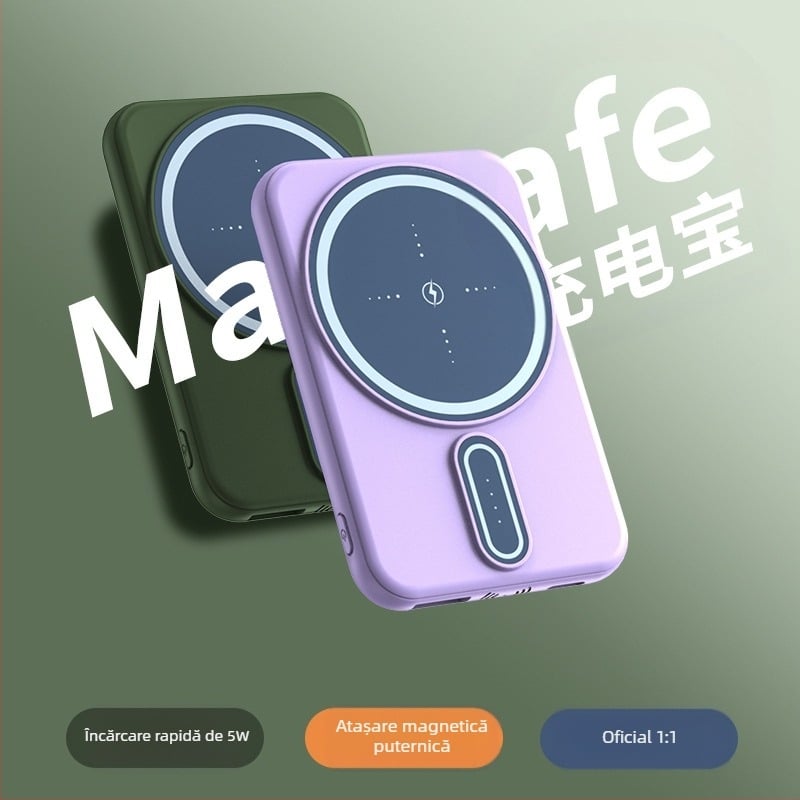 Power bank MagSafe magnetic wireless, 5000mAh, încărcare rapidă 10W, QC4.0, celulă litiu-polimer