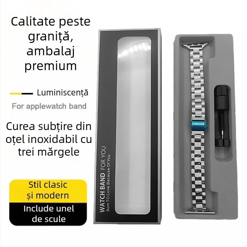 Brățară din oțel inoxidabil pentru Apple Watch, marca Wansong Star, compatibilă cu Apple Watch, cataramă pliantă, cu mai multe lățimi, greutate 80 g