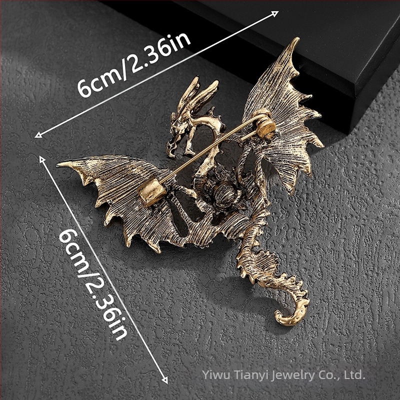 Broșă din aliaj, încrustată cu diamante, motiv dragon zburător desen animat, unisex, accesoriu de modă