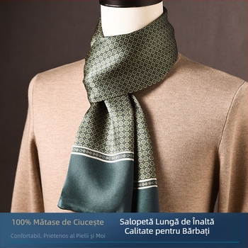 Șal masculin din mătase mulberry, lung, țesătură plată, stil modern pentru naveta zilnică, primăvara 2025