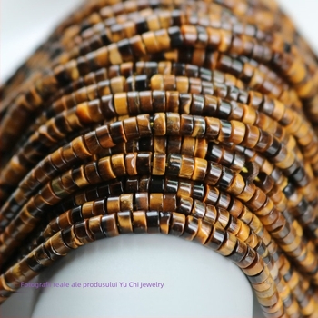 Mărgele spacer disc din ochi de tigru natural pentru colier, disc cu gaură centrală, serie mărgele pentru colier