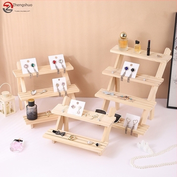 Stand din lemn masiv pentru afișarea cerceilor, suport pentru carduri, stil scară, trei sau patru niveluri, de înaltă calitate