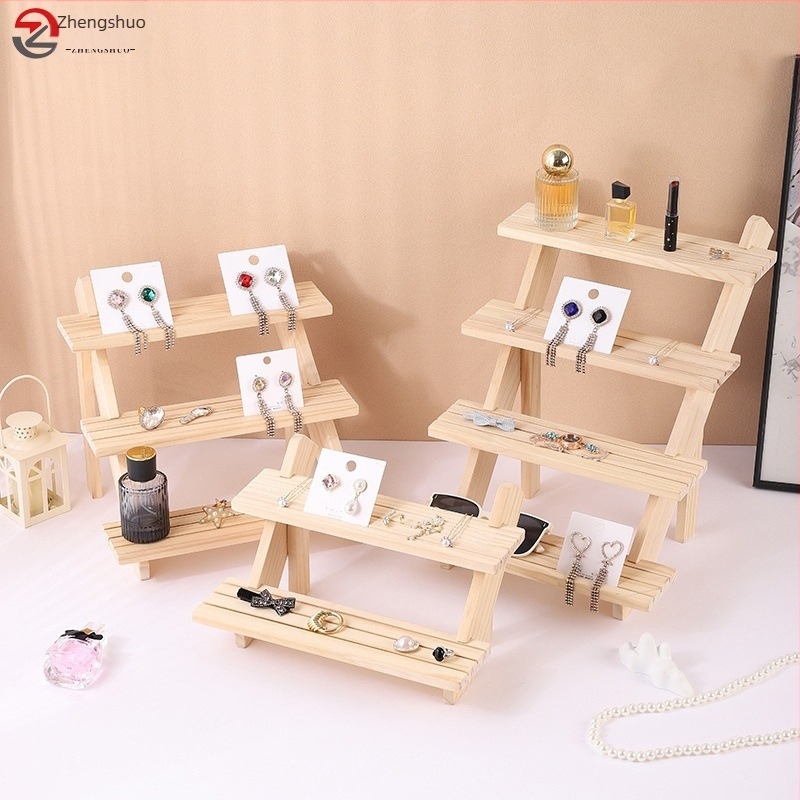 Stand din lemn masiv pentru afișarea cerceilor, suport pentru carduri, stil scară, trei sau patru niveluri, de înaltă calitate