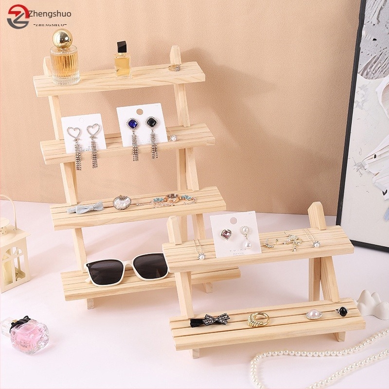 Stand din lemn masiv pentru afișarea cerceilor, suport pentru carduri, stil scară, trei sau patru niveluri, de înaltă calitate