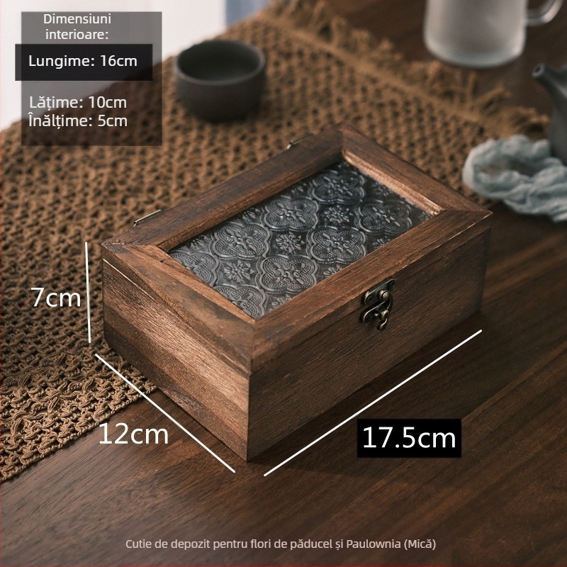 Cutie de depozitare pentru birou - din lemn, anti-praf, model cu dungi, capacitate 1 L, stil chinez nou