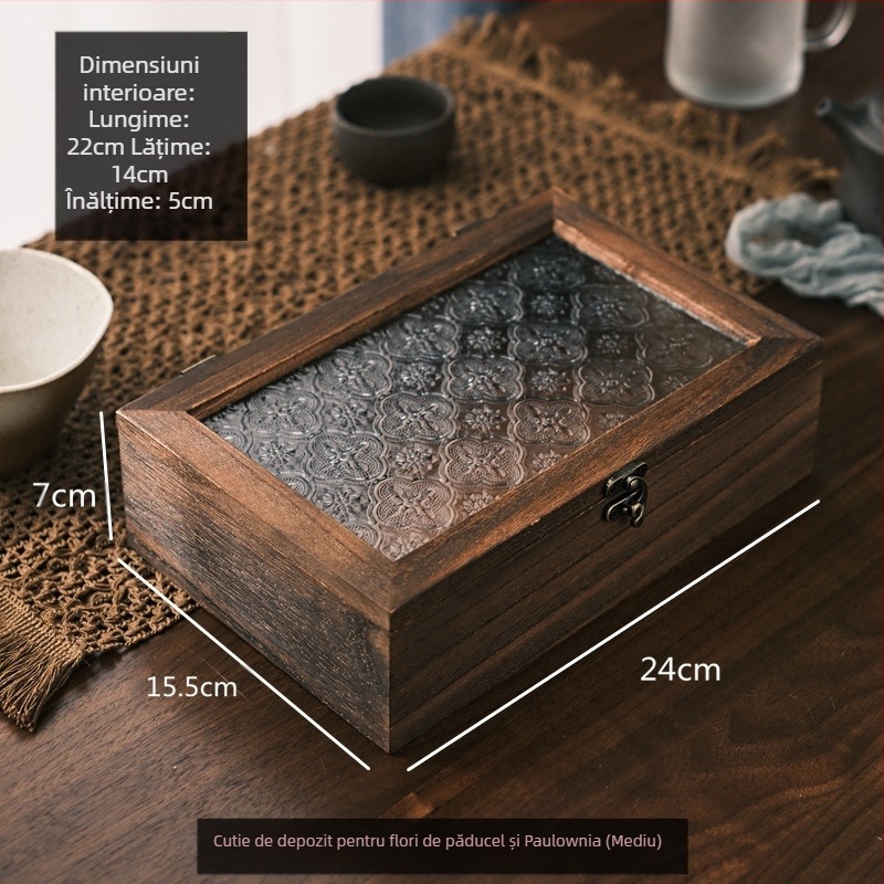 Cutie de depozitare pentru birou - din lemn, anti-praf, model cu dungi, capacitate 1 L, stil chinez nou