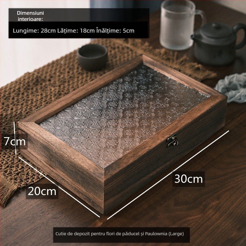 Cutie de depozitare pentru birou - din lemn, anti-praf, model cu dungi, capacitate 1 L, stil chinez nou