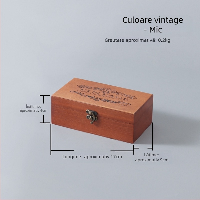 Cutie de depozitare pentru birou - din lemn, anti-praf, model cu dungi, capacitate 1 L, stil chinez nou