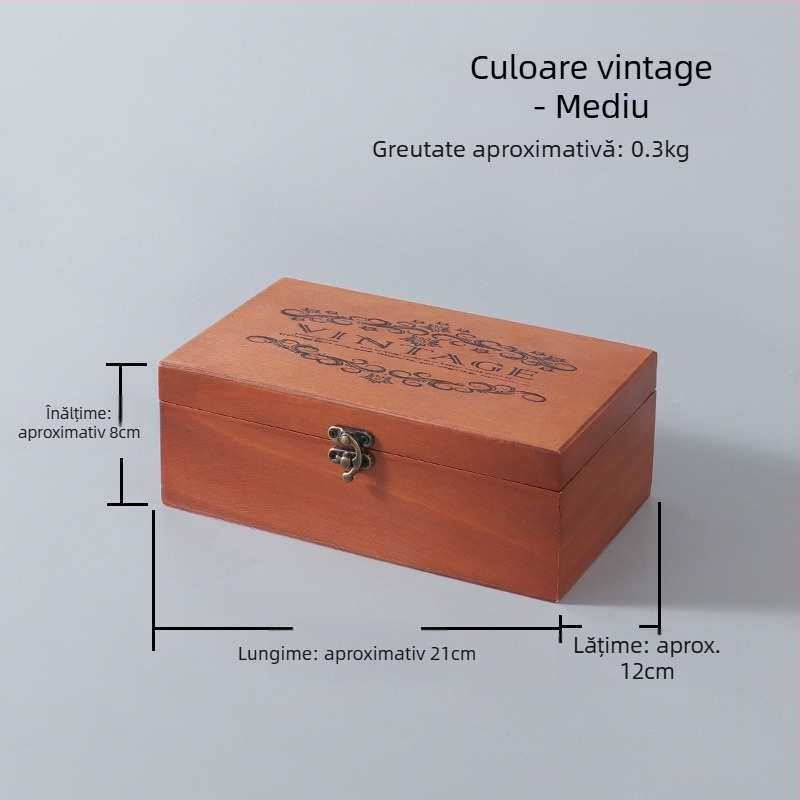 Cutie de depozitare pentru birou - din lemn, anti-praf, model cu dungi, capacitate 1 L, stil chinez nou