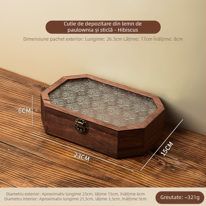 Cutie de depozitare pentru birou - din lemn, anti-praf, model cu dungi, capacitate 1 L, stil chinez nou