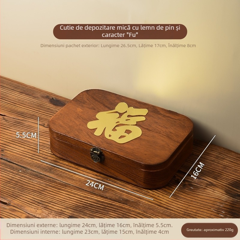 Cutie de depozitare pentru birou - din lemn, anti-praf, model cu dungi, capacitate 1 L, stil chinez nou