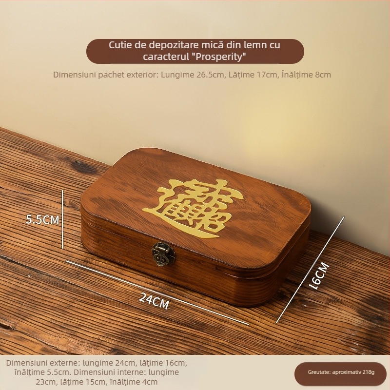 Cutie de depozitare pentru birou - din lemn, anti-praf, model cu dungi, capacitate 1 L, stil chinez nou