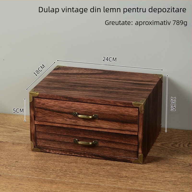 Cutie de depozitare pentru birou - din lemn, anti-praf, model cu dungi, capacitate 1 L, stil chinez nou