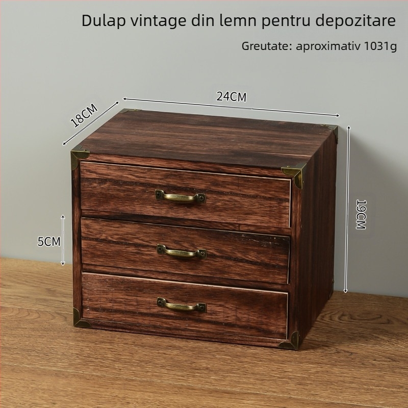 Cutie de depozitare pentru birou - din lemn, anti-praf, model cu dungi, capacitate 1 L, stil chinez nou