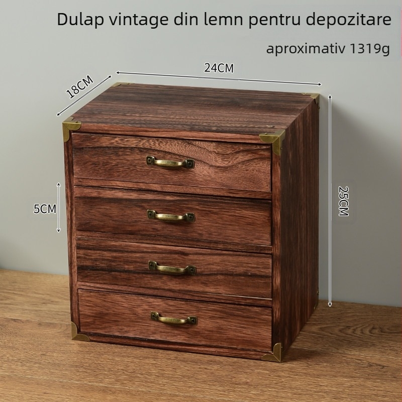 Cutie de depozitare pentru birou - din lemn, anti-praf, model cu dungi, capacitate 1 L, stil chinez nou