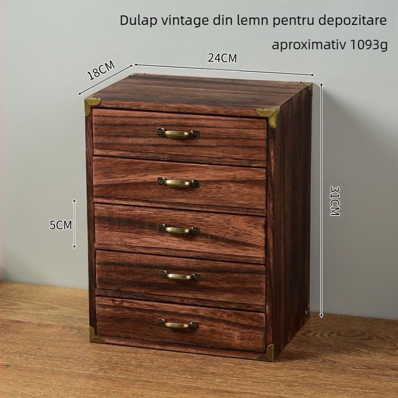 Cutie de depozitare pentru birou - din lemn, anti-praf, model cu dungi, capacitate 1 L, stil chinez nou