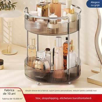 Organizator cosmetic rotativ pentru masă – plastic, montaj fără găuri, design modern minimalist
