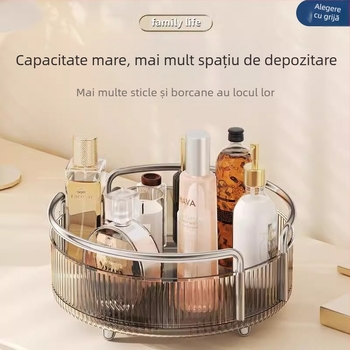Organizator cosmetic rotativ pentru masă – plastic, montaj fără găuri, design modern minimalist
