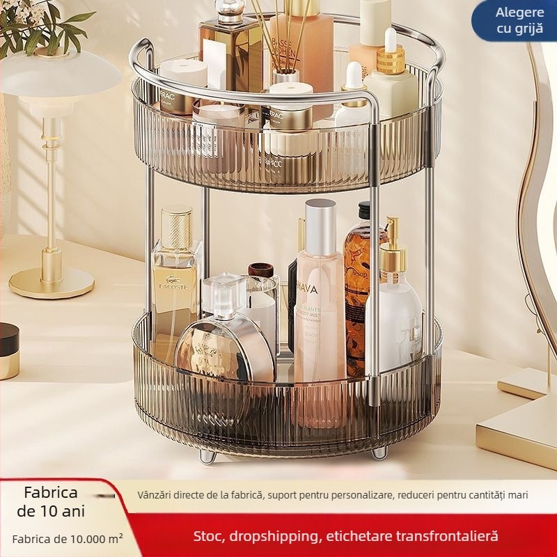 Organizator cosmetic rotativ pentru masă – plastic, montaj fără găuri, design modern minimalist