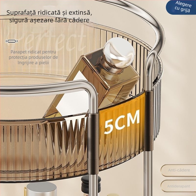 Organizator cosmetic rotativ pentru masă – plastic, montaj fără găuri, design modern minimalist