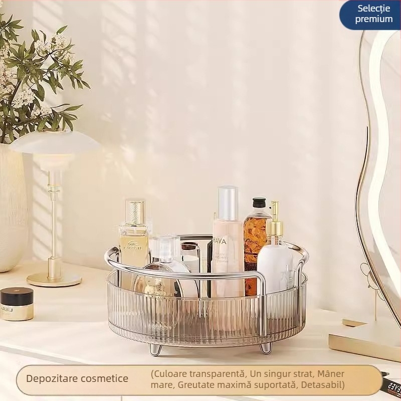 Organizator cosmetic rotativ pentru masă – plastic, montaj fără găuri, design modern minimalist