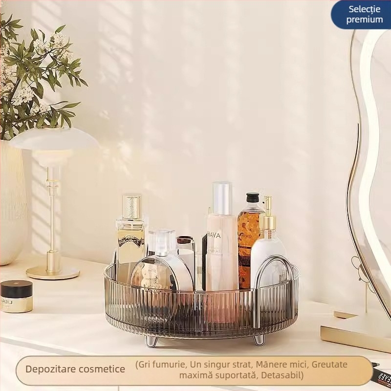 Organizator cosmetic rotativ pentru masă – plastic, montaj fără găuri, design modern minimalist