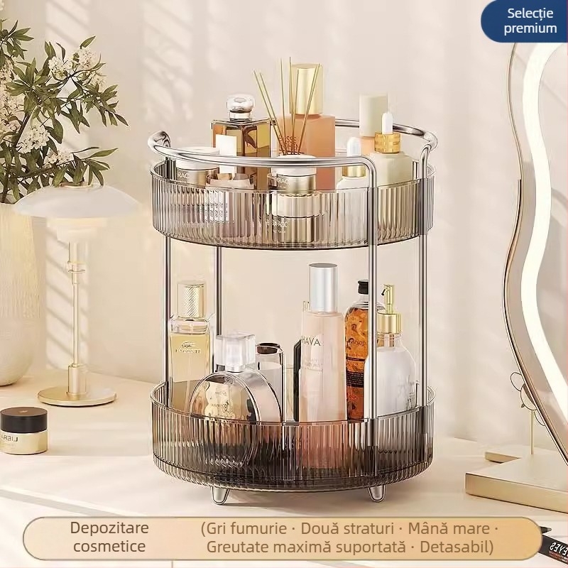Organizator cosmetic rotativ pentru masă – plastic, montaj fără găuri, design modern minimalist