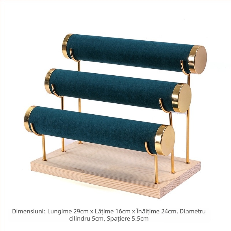 Suport pentru brățări din lemn, cu trei niveluri, design în trepte, organizator bijuterii