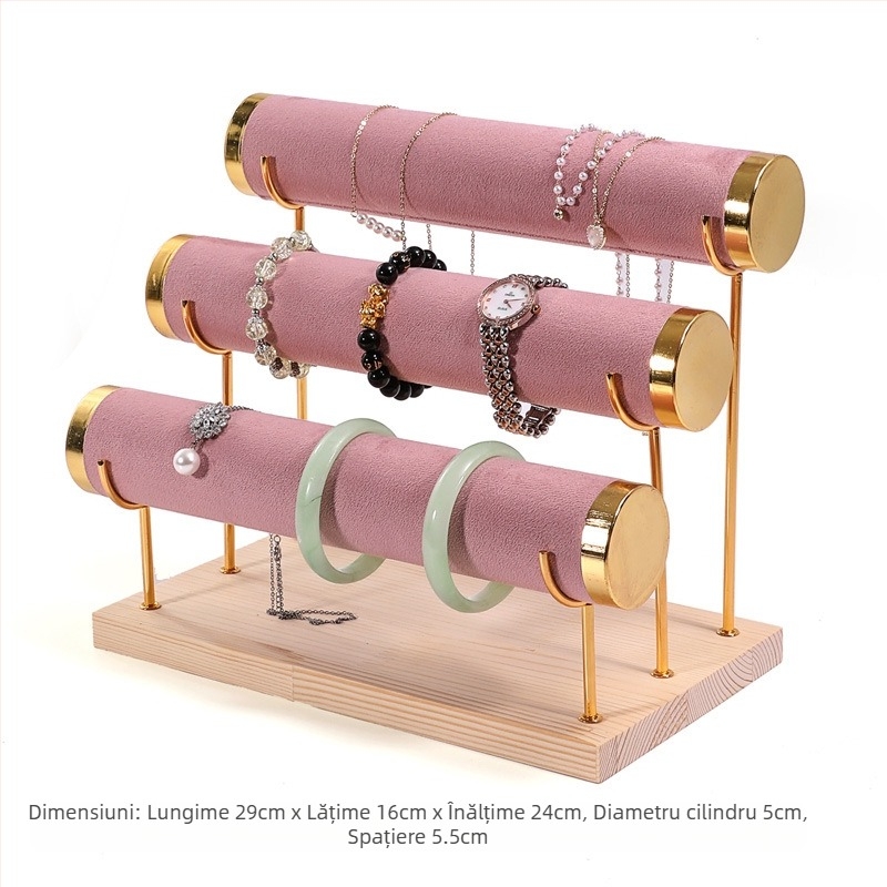 Suport pentru brățări din lemn, cu trei niveluri, design în trepte, organizator bijuterii
