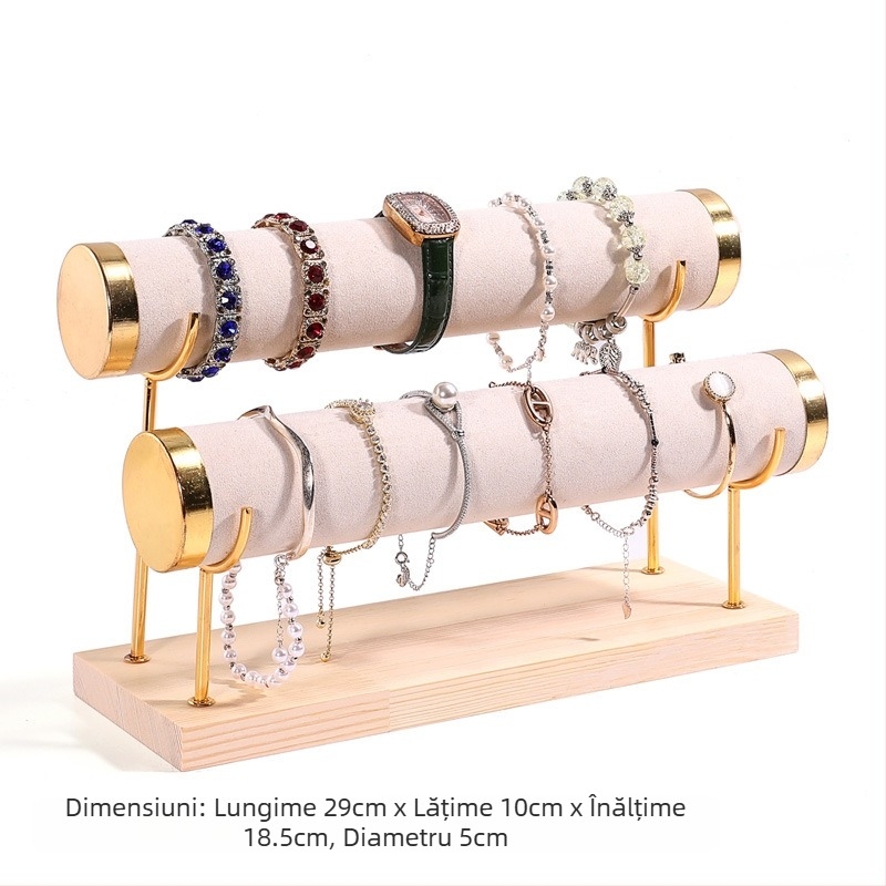 Suport pentru brățări din lemn, cu trei niveluri, design în trepte, organizator bijuterii