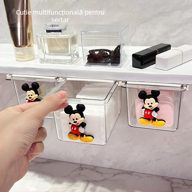 Cutie de depozitare sub oglindă cu sertar – design drăguț pentru baie, din plastic, protecție la praf