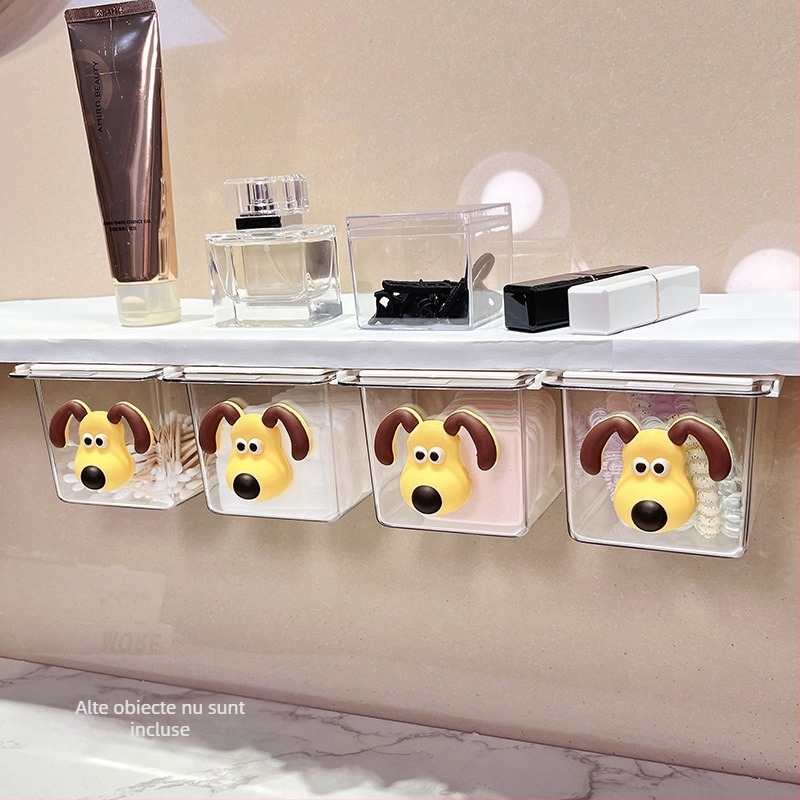 Cutie de depozitare sub oglindă cu sertar – design drăguț pentru baie, din plastic, protecție la praf