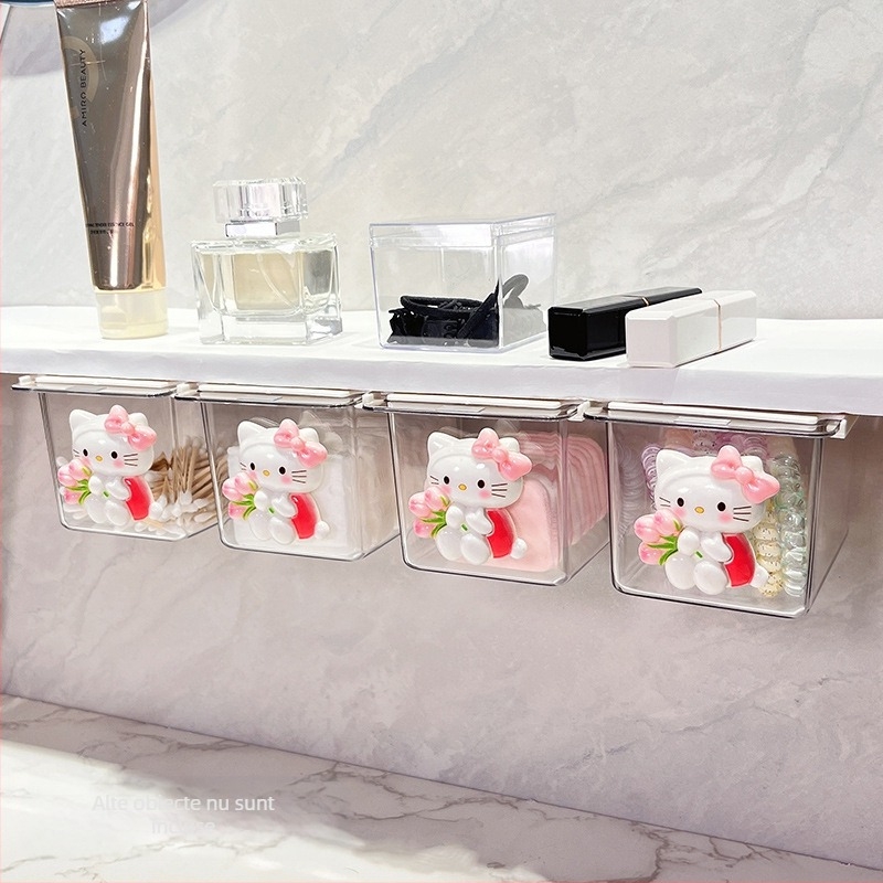 Cutie de depozitare sub oglindă cu sertar – design drăguț pentru baie, din plastic, protecție la praf