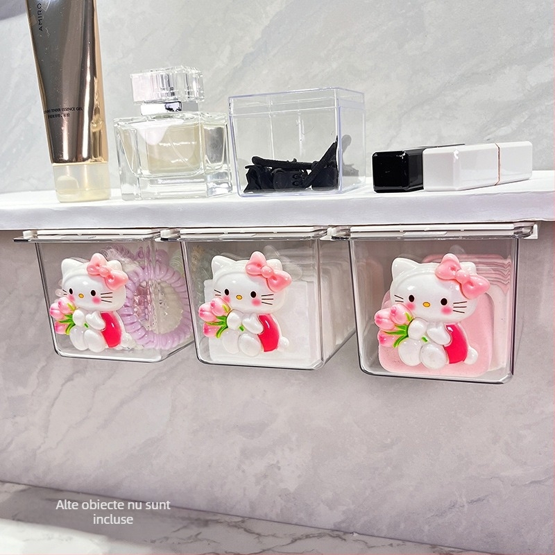 Cutie de depozitare sub oglindă cu sertar – design drăguț pentru baie, din plastic, protecție la praf