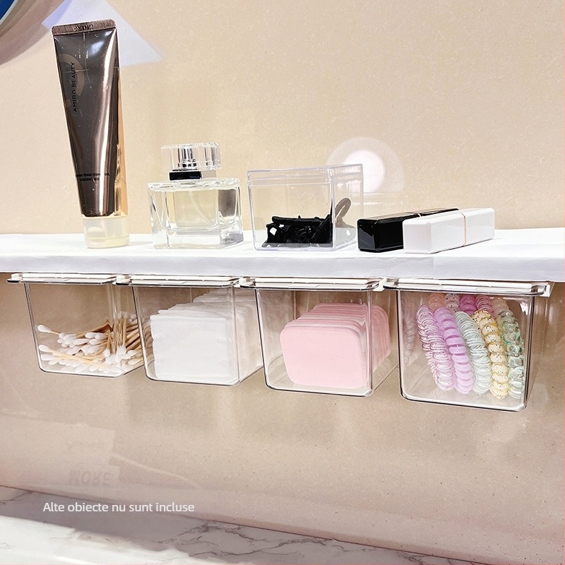 Cutie de depozitare sub oglindă cu sertar – design drăguț pentru baie, din plastic, protecție la praf