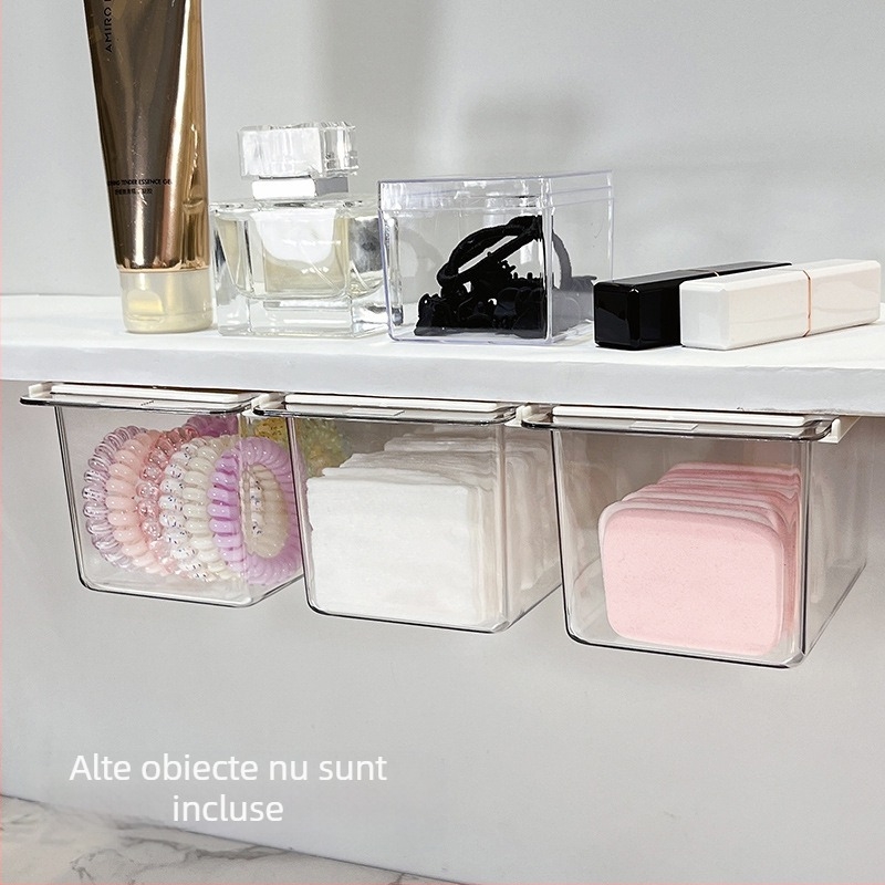 Cutie de depozitare sub oglindă cu sertar – design drăguț pentru baie, din plastic, protecție la praf