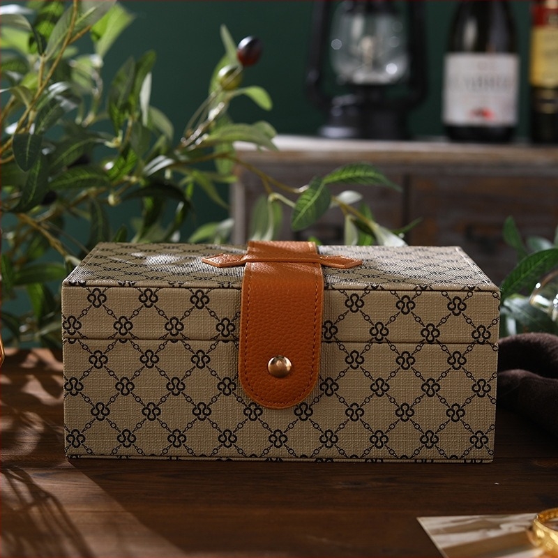 Cutie de bijuterii din piele – multistrat, mare capacitate, pentru inele, coliere și cercei; material Cortex, stil versiune coreeană, duritate: hard, model: stripe; marca Sanpanzi