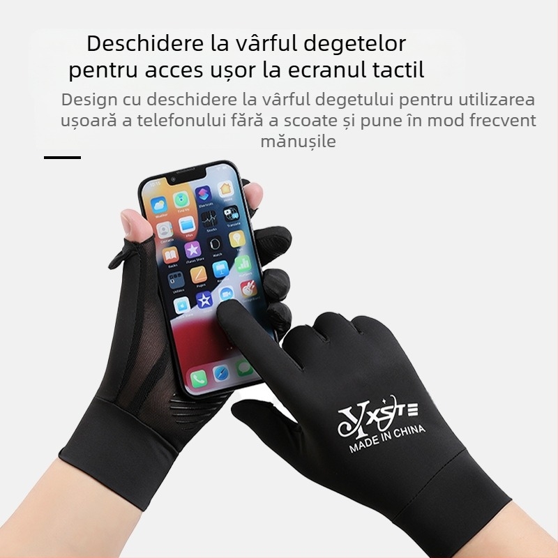 Mănuși de protecție UV pentru bărbați – vară subțiri, antiderapante, uscare rapidă, respirabile, cu ecran tactil; Ice Silk poliester cu Spandex