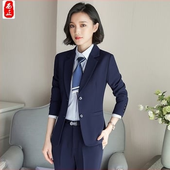 Costum femei pentru birou: sacou cu două nasturi, buzunar drept, mâneci lungi, țesătură poliester-spandex, căptușeală 100% poliester, stil OL (primăvară, toamnă, iarnă)