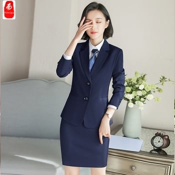 Costum femei pentru birou: sacou cu două nasturi, buzunar drept, mâneci lungi, țesătură poliester-spandex, căptușeală 100% poliester, stil OL (primăvară, toamnă, iarnă)