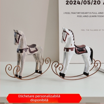 Ocean breeze Căluț de lemn care se leagănă – ornament de masă Nordic vintage pentru casă și camera copiilor