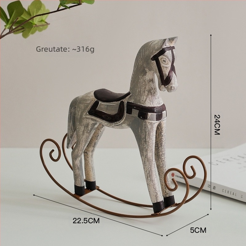 Ocean breeze Căluț de lemn care se leagănă – ornament de masă Nordic vintage pentru casă și camera copiilor