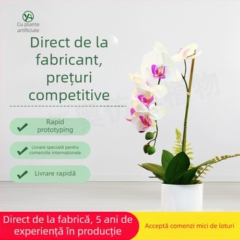 Orhidee Phalaenopsis artificială din PVC moale, aspect 3D, plantă decorativă în ghiveci pentru living, nunți și recuzită pentru fotografie