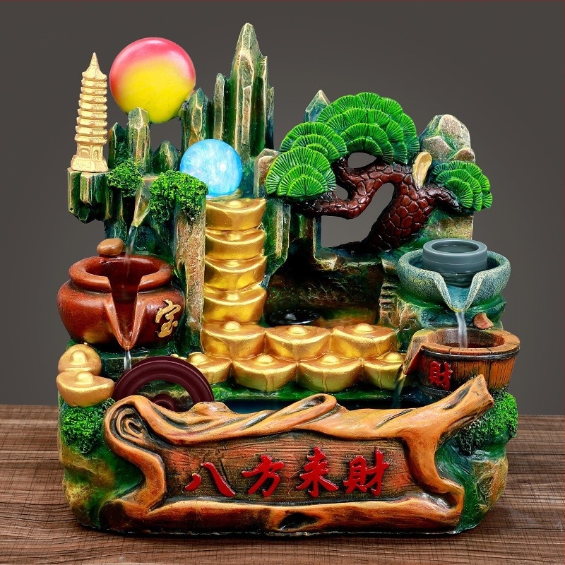 Fântână de birou cu mini peisaj stâncos, umidificator (Material: rășină sintetică; Stil: simplu și modern; Cadou publicitar)