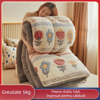 Pătură de iarnă cu două fețe din velur de miel, Snowflake și Milk Velvet, 3,5–4 kg, umplere: fibră chimică, personalizare disponibilă