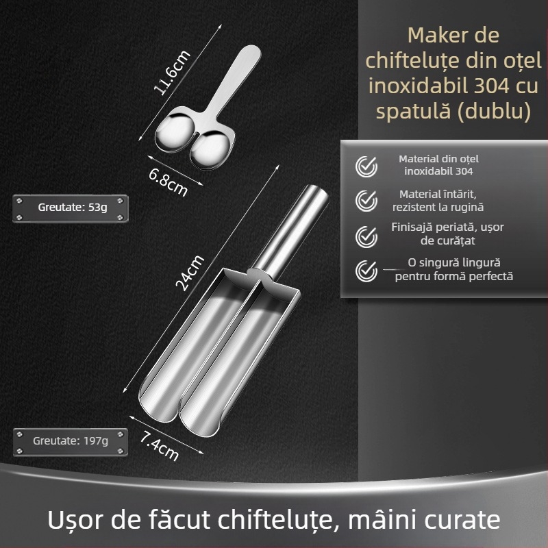 Wogang set de 3 piese din oțel inoxidabil 304 pentru uz casnic; forme pentru chifteluțe de pește, chifteluțe de creveți și bile de orez; design modern minimalist; lansat în 2023