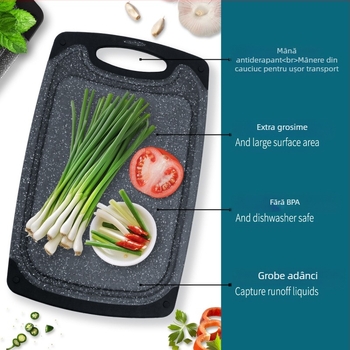 Set de trei tocătoare din plastic cu model marmorat, cu două fețe, antiderapante, îngroșate