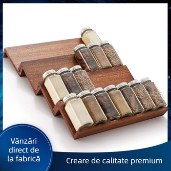 Raft pentru condimente din lemn și bambus, 4 etaje — depozitare pe birou, fără instalație, stil modern minimalist